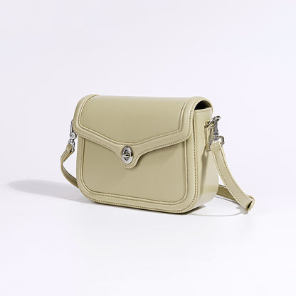 Chic Korean Inspired Designer Tofu Bag Fashionable Silver Lock Closure Real Leather Shoulder and Crossbody Purse for Women