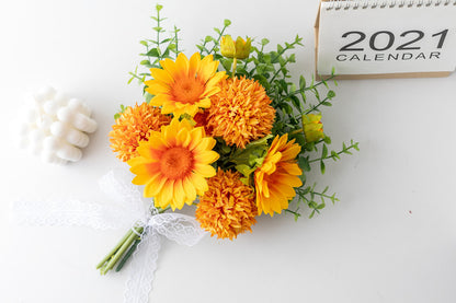 Boho Bride's Sunflower Bouquet for Wedding Registration & Photography – Realistic Eucalyptus Artificial Flower Arrangement for a Perfect Rustic Touch