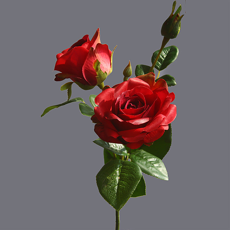 Three-Headed Touch-Realistic Artificial Rose Flowers for First-Class Home and Hotel Decor - Perfect for Airbnb, Event Styling, and Photography Props