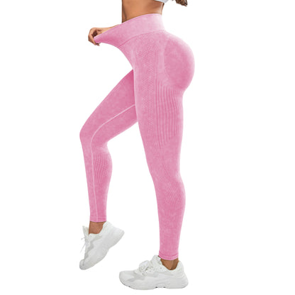 High Waisted Seamless Sand Washed Yoga Pants for Women Peach Lifting Workout Leggings with Moisture Wicking Fabric for Running and Fitness Activities