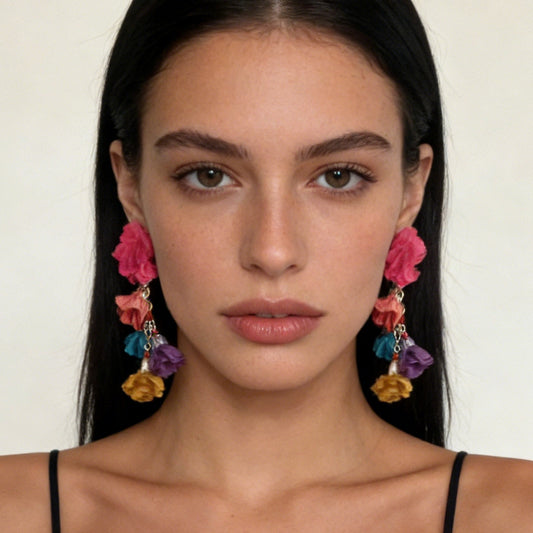 Bohemian Colorful Floral Fabric Drop Earrings - Perfect Ethnic Vacation Accessory for Every Occasion