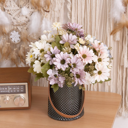 Elegant Faux Flower Bouquet - Snow Dance Mini Daisy & Rose Handheld Floral Arrangement for Home Décor | Perfect for Weddings and Events - Model MW55508