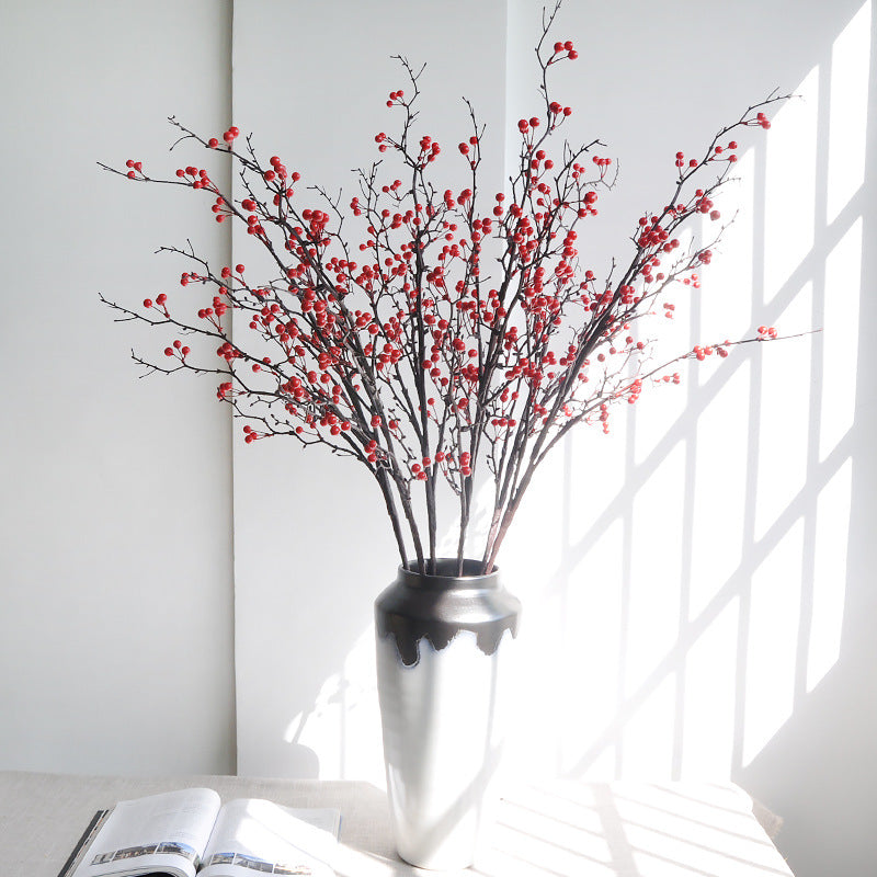 Vibrant Faux Lantern Berry Decor | Artificial Red Berry Floral Arrangement for Living Room, Home, and Hotel Decoration - Long-Lasting, Low-Maintenance Decorative Piece