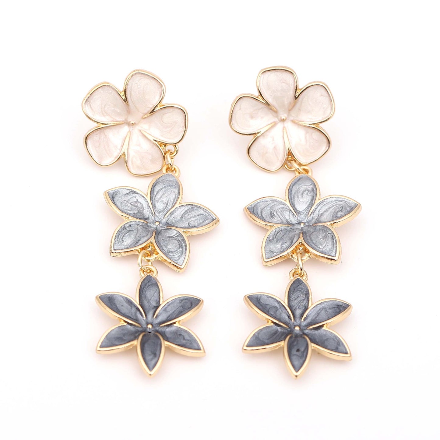 Elegant Multi-Layer Floral Alloy Drop Earrings - Unique Design for Distinctive Style and Effortless Sophistication