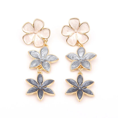 Elegant Multi-Layer Floral Alloy Drop Earrings - Unique Design for Distinctive Style and Effortless Sophistication