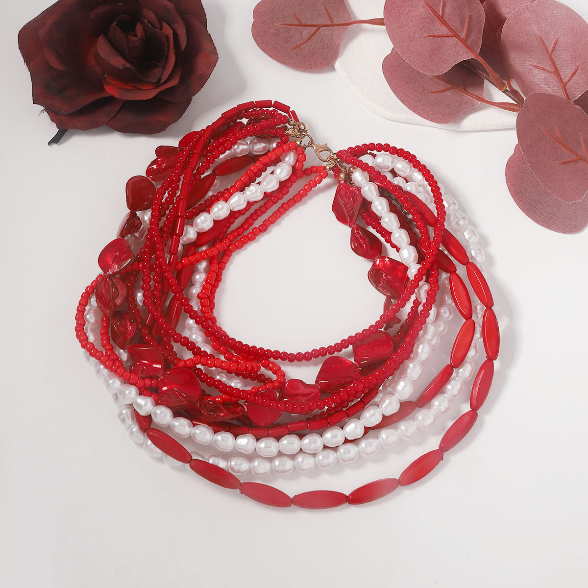 Gothic-Inspired Handmade Beaded Baroque Faux Pearl Multi-Layered Statement Necklace for Beach Fashion