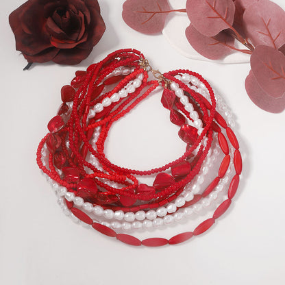 Gothic-Inspired Handmade Beaded Baroque Faux Pearl Multi-Layered Statement Necklace for Beach Fashion