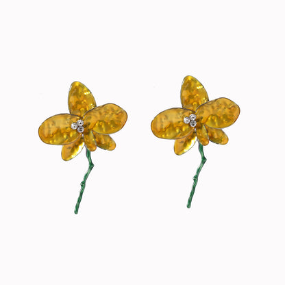 Exaggerated Spanish-Inspired Statement Drop Earrings with Luxurious Enamel Finish and Vibrant Large Floral Design - Perfect for Vacation Glam