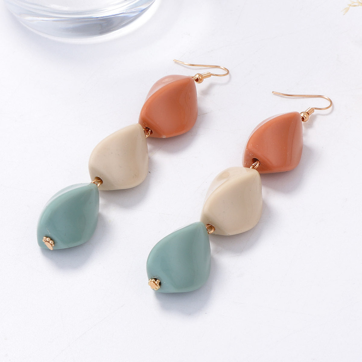 Chic and Refreshing Geometric Color-Block Twisted Hook Earrings for Women – Trendy, Versatile, and Perfect for Everyday Commute