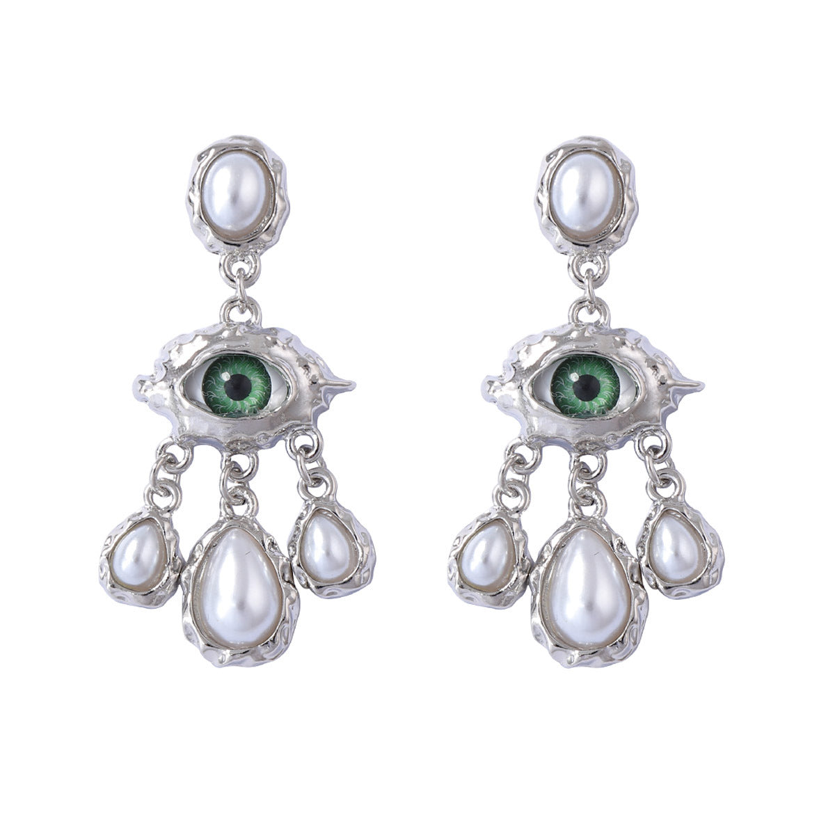 Stunning Vintage Devil's Eye Earrings with Rhinestone and Faux Pearl Accents - Exquisite Court-Style Tassel Design for Elegant Fashion