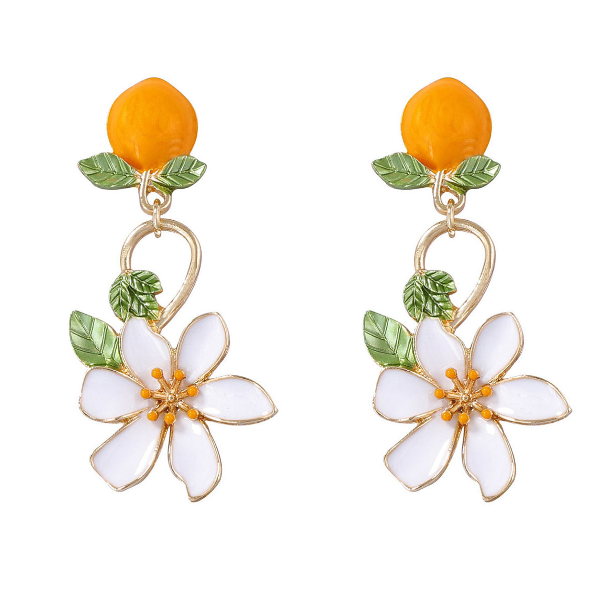 Chic Korean-Inspired Alloy Drop Oil Peach Blossom Earrings - Fresh & Minimalist Design for Stylish Vacation Wear