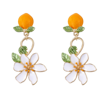 Chic Korean-Inspired Alloy Drop Oil Peach Blossom Earrings - Fresh & Minimalist Design for Stylish Vacation Wear