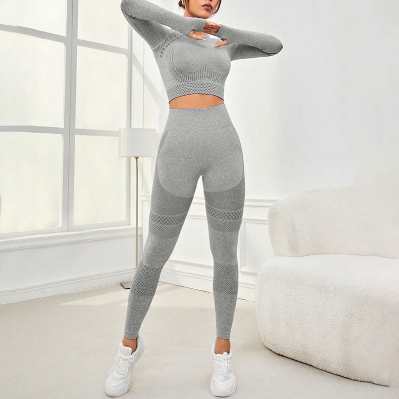 6 Color Seamless Quick Dry Long Sleeve and Leggings Women's Fitness Set Ideal for Outdoor Sports Yoga and Boosting Your Peachy Figure