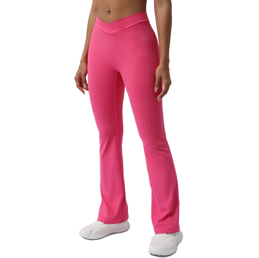 Cross V Shaped Fitness Flared Pants Peach Lift Yoga Leggings with No Show Thong Quick Dry Fabric for Comfort and Style