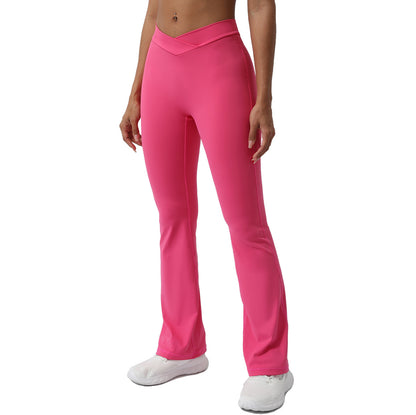 Cross V Shaped Fitness Flare Pants Butt Lifting Peachy Yoga Trousers with No Show Thong Line Quick Dry Athletic Leggings for Comfort and Style