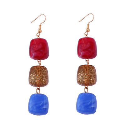 Stylish Geometric Colorful Resin Inlay Hook Earrings - Versatile Bohemian Tribal Earrings for Everyday Wear and Commute
