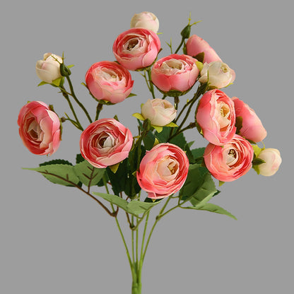 15-Head Realistic Simulated Camellia Flower Arrangement for Home Décor – Elegant and Lifelike Faux Floral Centerpiece for Restaurants and Lounges