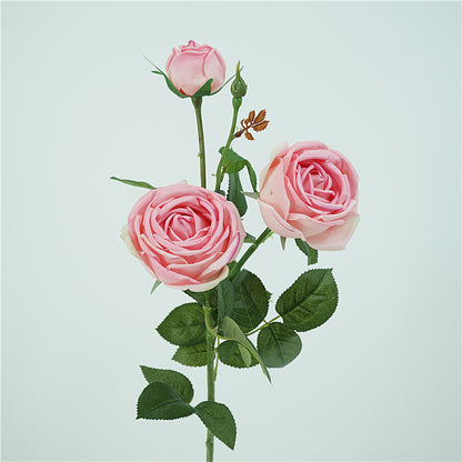 Touch Realistic Hydrating 3-Head Sweetheart Rose Home Decor Flower Arrangement - Perfect for Photography Props & Elegant Interior Decoration