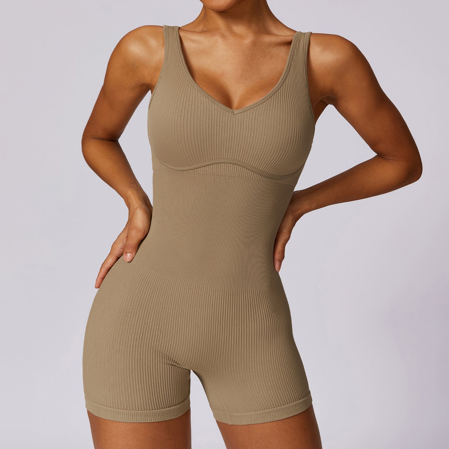 Seamless Women's Yoga Jumpsuit Ribbed Stretch Athletic Bodysuit for Comfort and Flexibility for Gym Dance and Everyday Wear