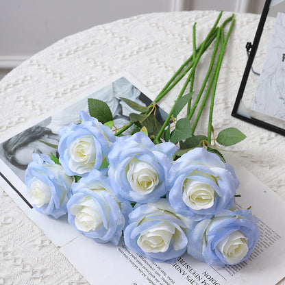 Luxury Ice Blue Rose Bouquet - Realistic Faux Flower Arrangement for Elegant Weddings, Stunning Photography Props, and Memorable Graduation Gifts