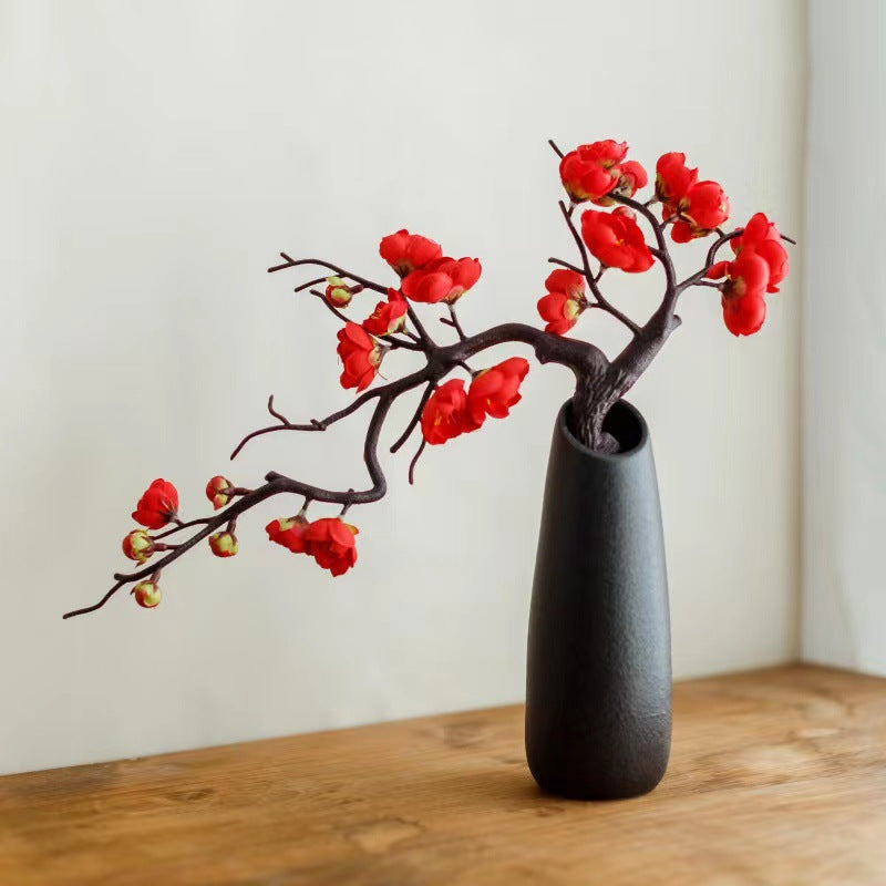 Realistic Single Branch Wax Plum Blossom - Elegant Faux Flower Arrangement for Living Room Decor, Wedding Decoration, and Potted Bonsai Display