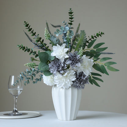 Stunning Faux Eucalyptus Dahlia Flower Bouquet Set - Perfect for Dining Tables, Outdoor Picnics, and Home Decor Accents