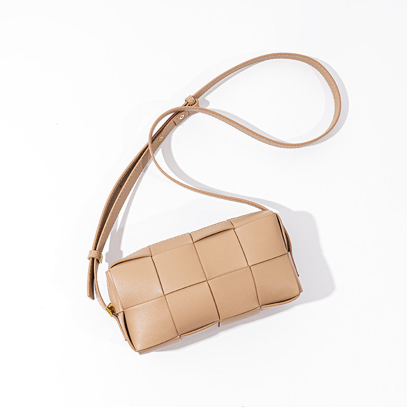 Chic Korean Style Versatile Genuine Leather Women's Woven Checkered Crossbody Bag Quality Small Square Shoulder Bag with Sophisticated Feel