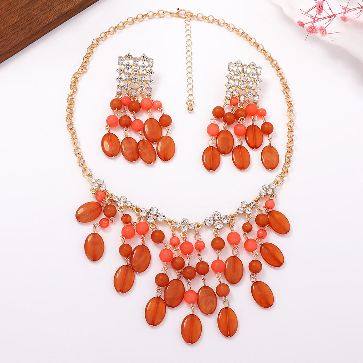 Elegant Resin  Shaped Tassel Necklace and Earring Set - Versatile and Chic Jewelry for Women