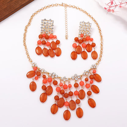 Elegant Resin  Shaped Tassel Necklace and Earring Set - Versatile and Chic Jewelry for Women