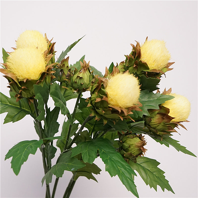 Realistic Single-Stem Ping Pong Thistle Flower - Perfect for Home Décor, Photography Props, Gardening Accents, and Wedding Floral Arrangements