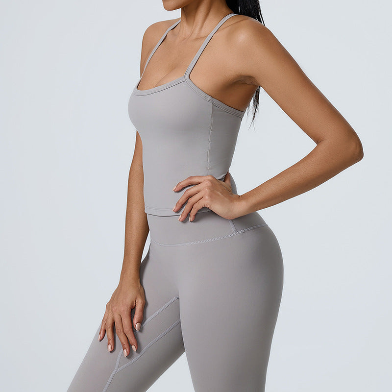 Back Strap Sports Bodysuit with Removable Chest Pads for Yoga and Fitness Available in Solid Colors