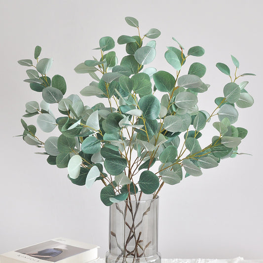 Realistic Faux Eucalyptus Leaves - Beautiful Home Decor for Living Rooms, Perfect for Weddings and Events, Single Stem 5-Fork Money Plant Decoration