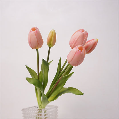 Elegant High-Quality Faux Tulip Bouquet - Soft Touch, Five Delicate Heads for Stunning Table Decor - Perfect for Home or Event Styling