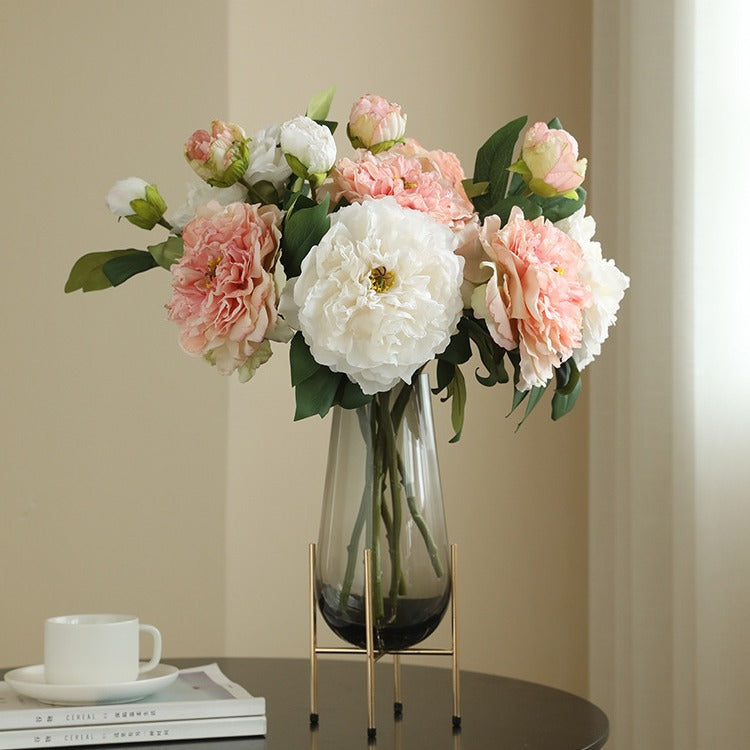 Luxurious European-Style Home Decor Faux Peony Bouquet - Elegant Double-Headed Artificial Flowers for Timeless Floral Beauty