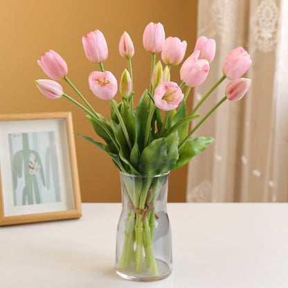 Soft Touch Artificial Tulip Flowers - 5 Stem PU Silk Bouquet for Stylish Home Decor and Tabletop Accent