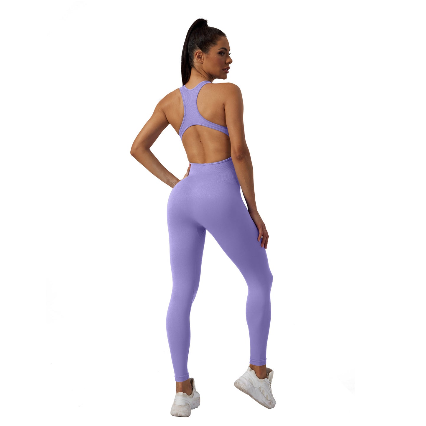 Seamless Knit Sporty Bodysuit with Butt Lifting Design High Stretch Form Fitting Activewear Leggings for Fitness Comfort