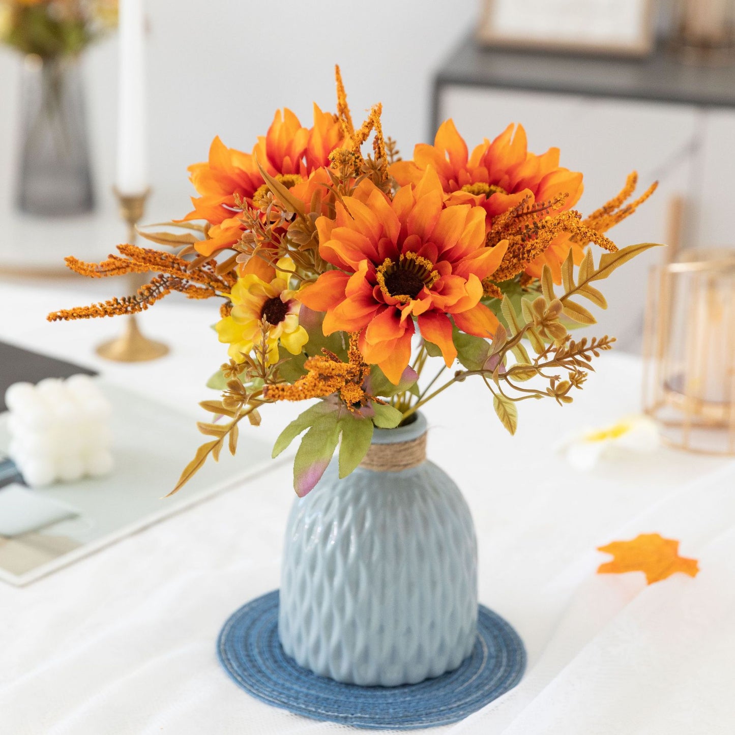 Beautiful Fall-Inspired Faux Dahlia Bouquet with Sunflowers - Perfect for Photography Props and Home Decor