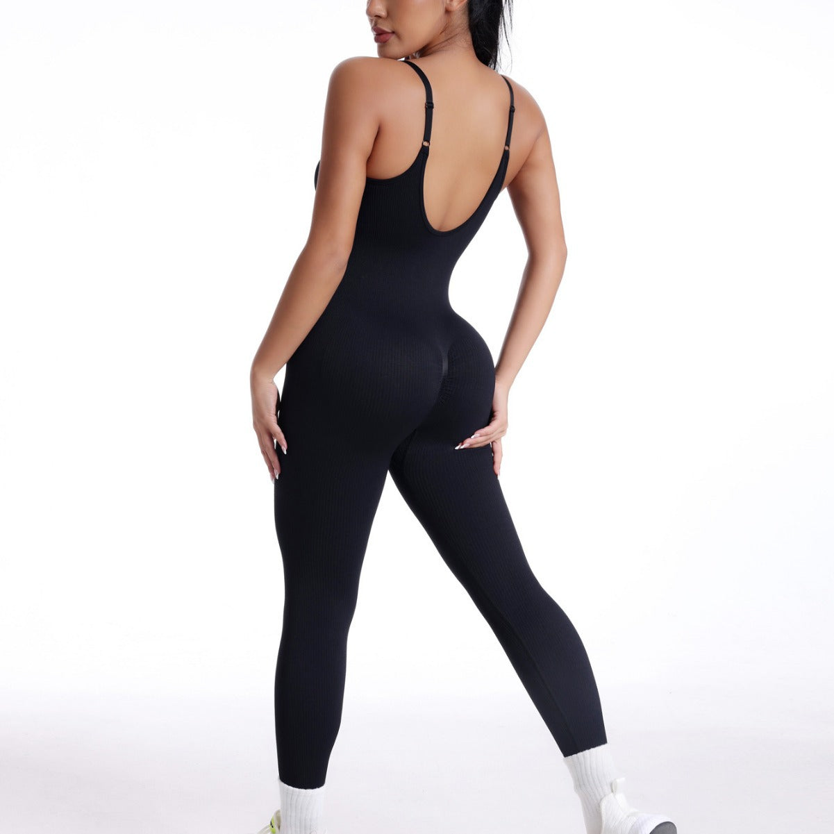 Spring Summer Women's Ribbed Backless Jumpsuit Seamless Bodysuit for a Fit and Enhanced Curves Ideal for Yoga and Everyday Wear