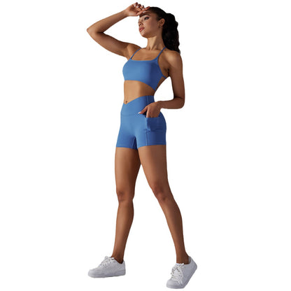 Yoga Set with Cross Back Sports Bra and High Waisted Lifting Shorts for All Your Fitness Activities