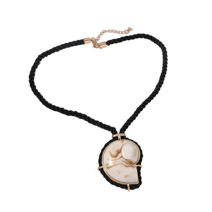 Summer Collection: Unique Black Braided Seashell Pendant Necklace with Ocean-Inspired Resin Art – Perfect for Beach Getaways