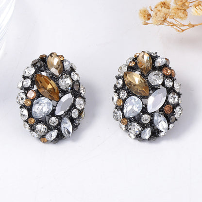 Elegant High-End Alloy Geometric Oval Earrings with Colorful Zircon Stones – Versatile Chic Accessory for Women