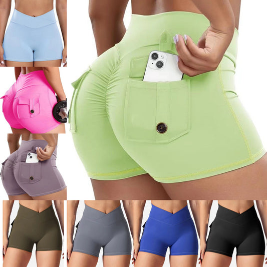 8 Color High Waisted Seamless Peach Lift Yoga Shorts with Pockets for Running Fitness and Training