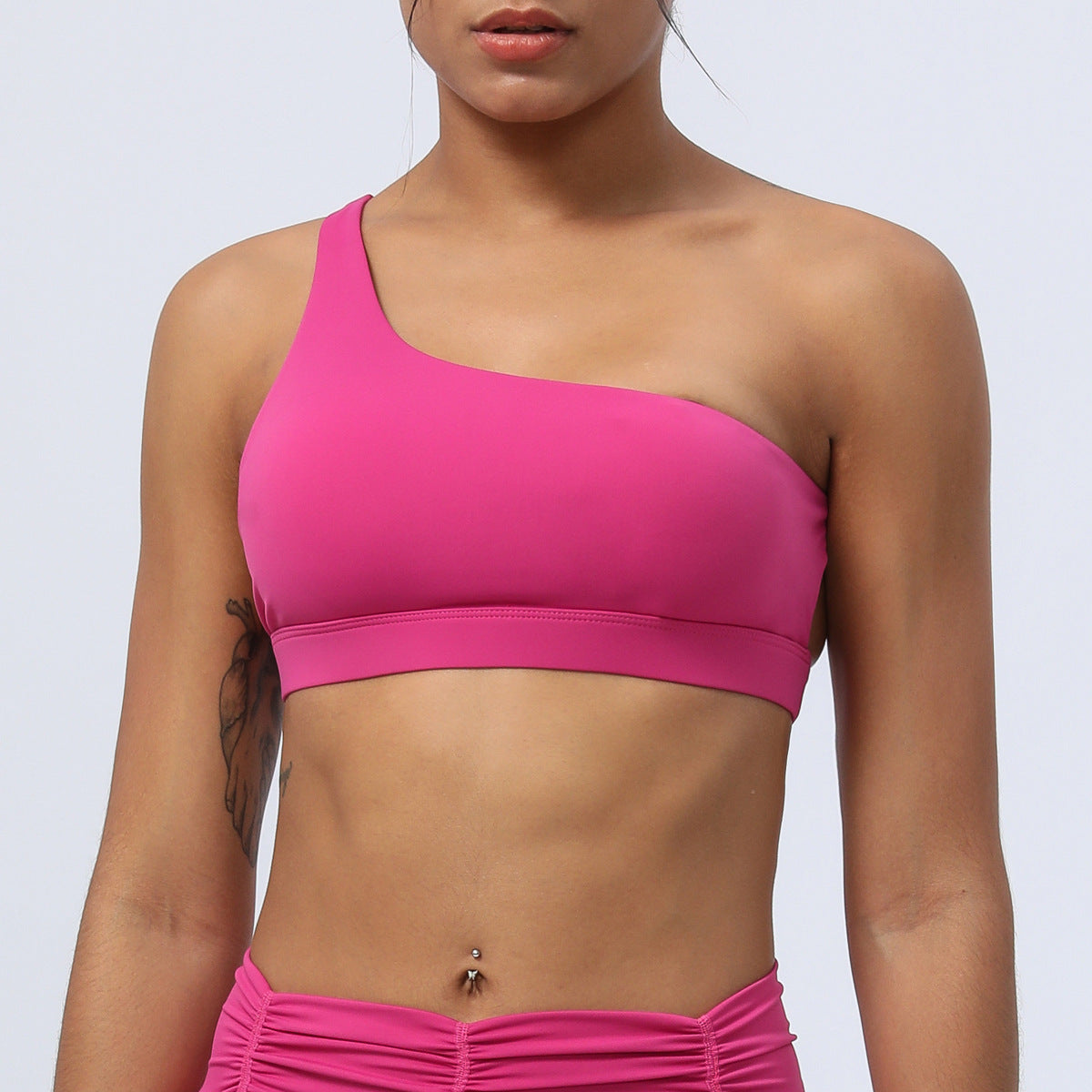 Women's Asymmetrical One Shoulder Sports Bra Yoga Running and Fitness Top with Quick Dry Fabric and Beautiful Back Design