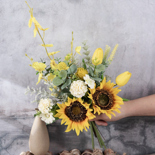 Vibrant Artificial Sunflower Bouquet for Home Décor – Perfect for Weddings, Events, and Wall Decorations – High-Quality Design Flower Arrangement CF01291