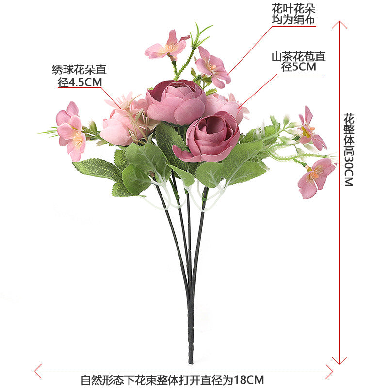 Elegant Faux Flowers for Living Room Decor - Butterfly Peony & Camellia Buds, Korean-Style Bridal Bouquets with Realistic Roses