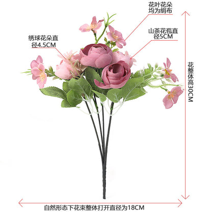 Elegant Faux Flowers for Living Room Decor - Butterfly Peony & Camellia Buds, Korean-Style Bridal Bouquets with Realistic Roses