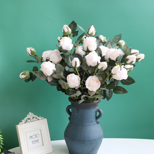 Vintage-Inspired Realistic Silk Rose Flower Bouquet - Includes 1 Flower and 1 Bud for Timeless Elegance