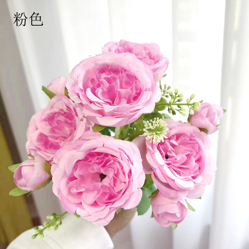 Stunning 5-Head Spring Peony and Korean-Style Faux Rose Bouquet - Perfect for Home Decor, Weddings, and Special Occasions