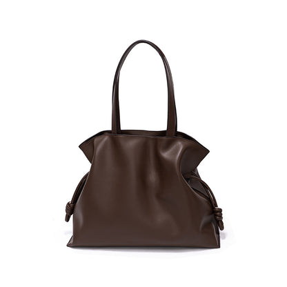 Minimalist Korean Inspired Genuine Leather Women's Bag Unique Wrinkled Design Tote with Drawstring Closure for Everyday Use