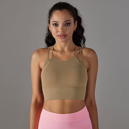 Breathable Dual Layer Sports Bra with Hollow Design for Enhanced Comfort and Support for Running Fitness and Yoga